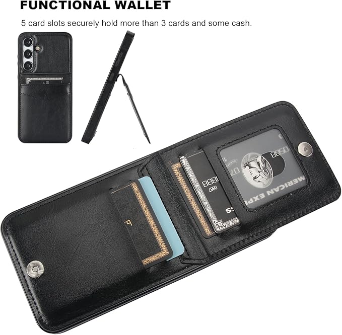 KIHUWEY for Samsung Galaxy S24 Plus Case Wallet with Credit Card Holder, Flip Premium Leather Magnetic Clasp Kickstand Heavy Duty Protective Cover for Samsung Galaxy S24 Plus 6.7" (Black)