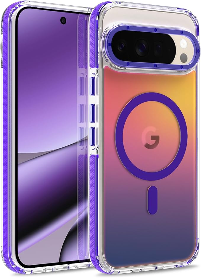 MOWIME Magnetic Case for Google Pixel 10 Pro XL [Compatible with Magsafe] [Cute Fashion Fluorescent Design] Shockproof Slim Translucent Matte Case for Pixel 10 Pro XL 6.8", Purple