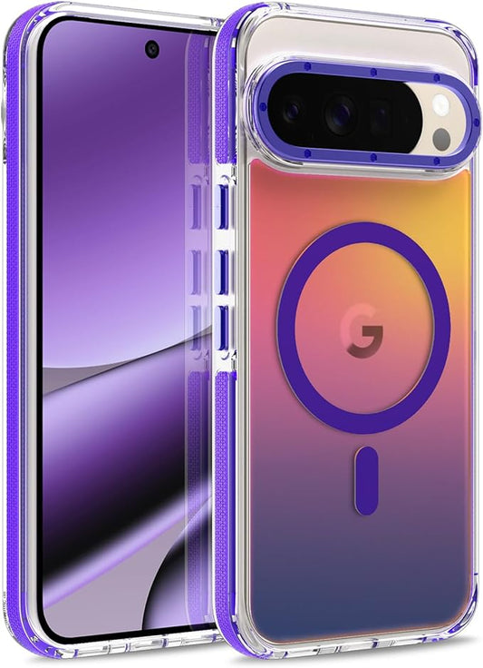 MOWIME Magnetic Case for Google Pixel 10 Pro XL [Compatible with Magsafe] [Cute Fashion Fluorescent Design] Shockproof Slim Translucent Matte Case for Pixel 10 Pro XL 6.8", Purple
