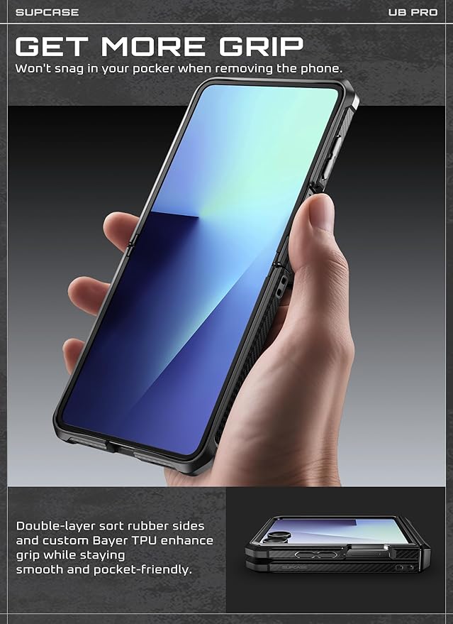 SUPCASE for Samsung Galaxy Z Flip 7 Case with Built-in Stand & Belt-Clip (Unicorn Beetle Pro), [Hinge Protection] [Front Tempered Glass Screen Protector] Full Body Military-Grade Phone Cover, Black