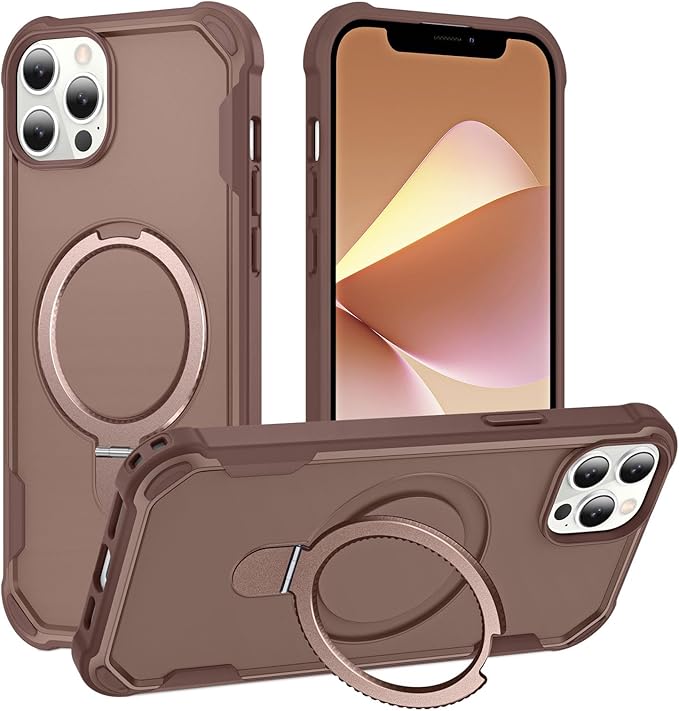 Compatible with iPhone 12 Case & iPhone 12 Pro Case with Invisible Magnetic Ring Stand [Compatible with Magnetic] [Military Drop Protection] Shockproof Hard Back Soft Edge 6.1 Inch, Khaki