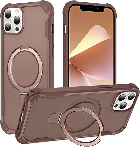 Compatible with iPhone 12 Case & iPhone 12 Pro Case with Invisible Magnetic Ring Stand [Compatible with Magnetic] [Military Drop Protection] Shockproof Hard Back Soft Edge 6.1 Inch, Khaki