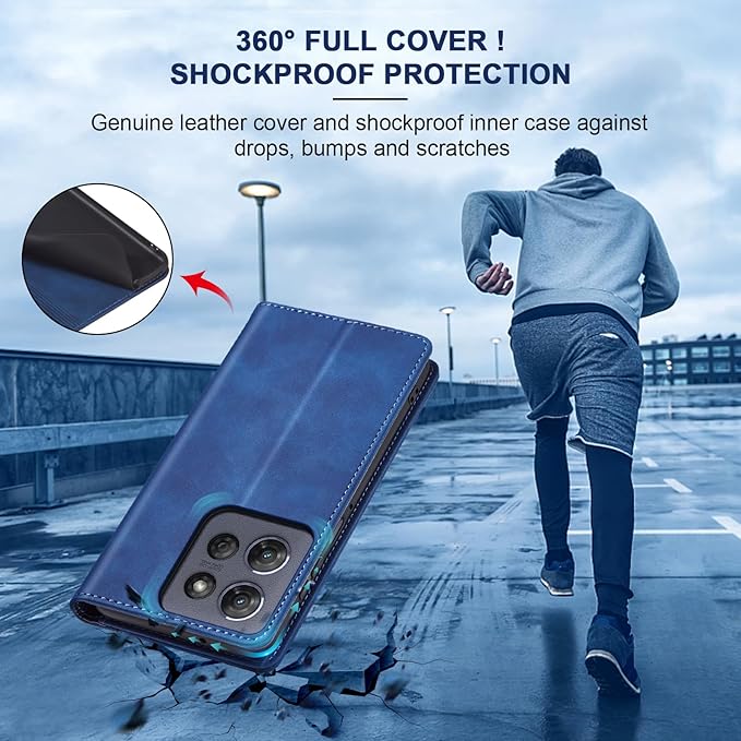 Jasonyu Flip Wallet Case for Moto G Power/Play (2025),Leather Magnetic Folio Cover with Card Holder,Kickstand - TPU Shockproof Durable Protective Phone Case,Blue