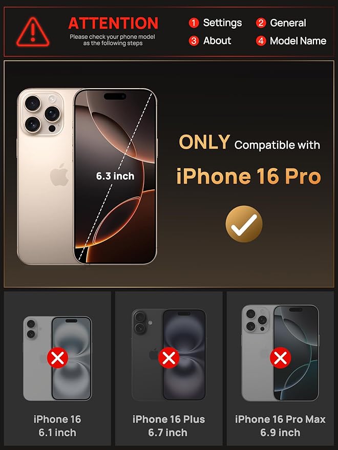 Vihibii for iPhone 16 Pro Case with [2X Screen Protector], Built-in Card Holder (4 Cards), [RFID Blocking] & Slide Camera Cover & Tempered Glass Films, Rugged Wallet Cover for 16 Pro 6.3" 2024, Black