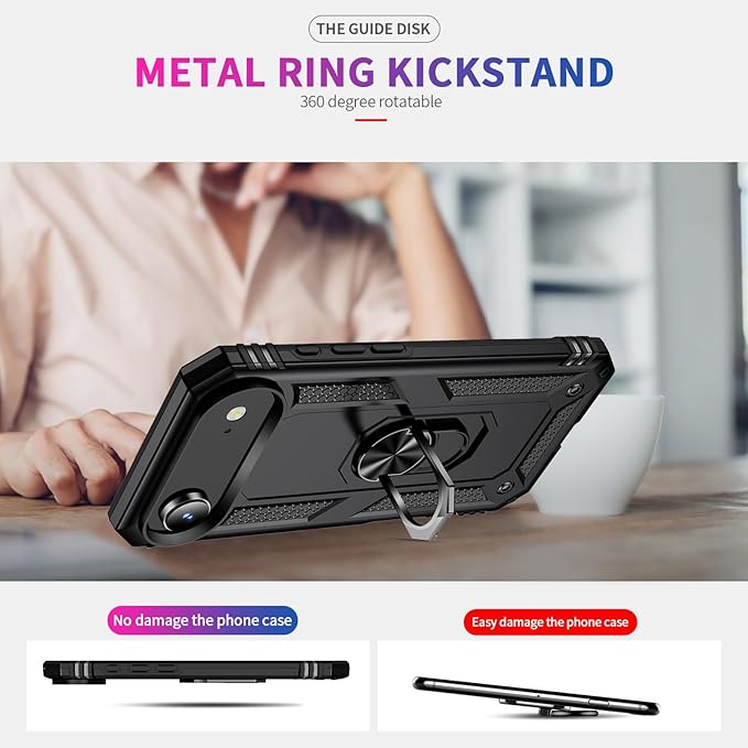 ADDIT Compatible with iPhone 17 Air Case with Tempered Glass Screen Protector, Adjustable Kickstand Ring, Military-Grade Heavy Duty Protection, Shockproof, Anti-Fingerprint, Black