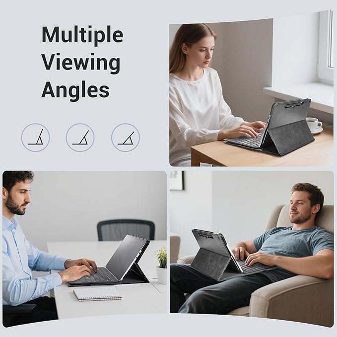 CoBak Case for Microsoft Surface Pro 12" (2025), Premium Business Cover with Multi-Angle Stand, Embedded Stylus Holder, Keyboard Support & Built-in Organizer – Tailored for Professionals,Cowhide Gray