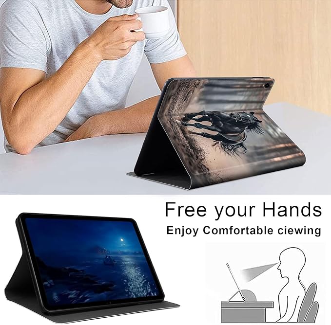 Case for Samsung Galaxy Tab A9 8.7-Inch 2023, Slim PU Leather Stand Cover with Auto Wake/Sleep, Multi-Angle Viewing & Shockproof, Black Horse