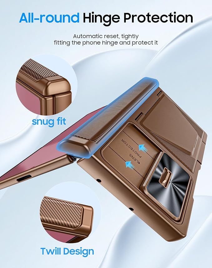 for Samsung Galaxy Z Fold 7 Case with Card Holder RFID Blocking, Built in Slide Lens Cover & Hinge Protection & Screen Protector, Shockproof Wallet Case for Z Fold 7 (Desert Gold)