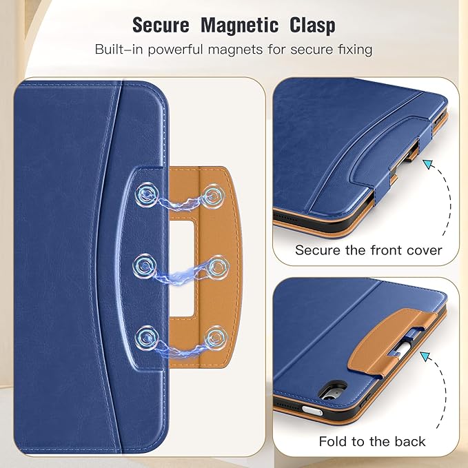 MoKo for iPad (A16) 11th Generation Case 11 inch 2025, iPad 10th Generation Case 10.9" 2022 with Pencil Holder & Pocket, Premium Leather Folio Stand Cover, Multiple Viewing Angles, Navy Blue