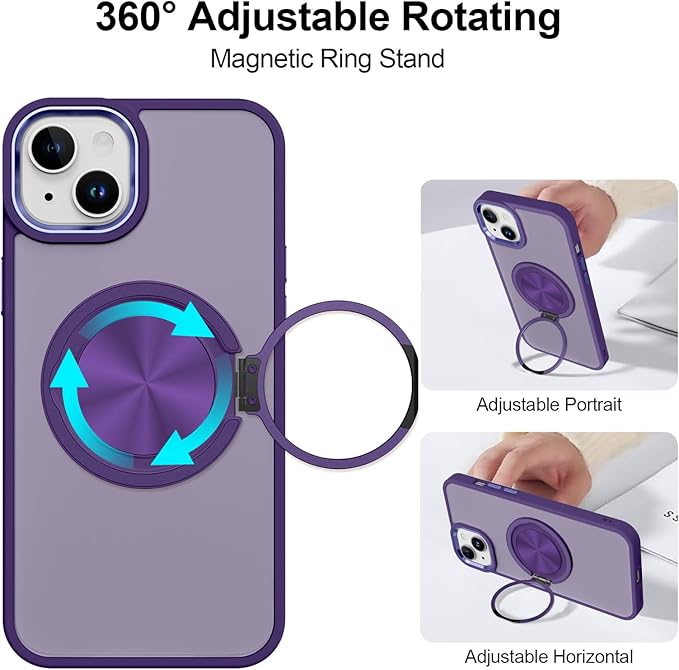ZIYE Dark Purple Case for iPhone 14 Case with Stand [Compatible with MagSafe] Slim Heavy Duty Protection Military Grade Shockproof Magnetic Cover with 360 Rotatable Ring Kickstand for Women Men