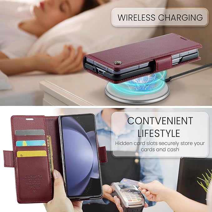 for Samsung Galaxy Z Fold 5 Case, Premium PU Leather Wallet Case Flip Cover with [RFID Blocking][Card Holder][Stand Function] Shockproof Protective for Samsung Galaxy Z Fold 5, Red