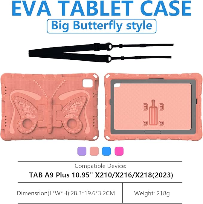 for Samsung Galaxy Tab A9 Plus 10.95" (2023) Case,with Butterfly Wings Kickstand,Detachable Shoulder Strap,EVA Material Light Weight Shockproof Kids Girl Tablet Case for Samsung A9+ (Pink)