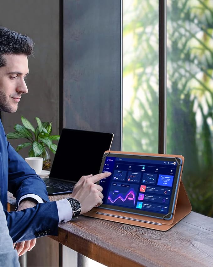 TiMOVO Universal Case for 9-11 Inch Tablet, 360 Degree Rotating Stand Protective Cover with Pen Pocket for 9 10 10.1 Inch Android Touchscreen Tablet, Blue Brown