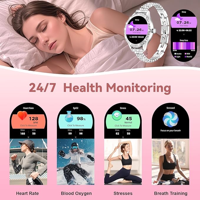 Smart Watch for Women - Make/Answer Call, 1.32" IP67 Waterproof Fitness Watch with Heart Rate Sleep Monitor, 100+ Sports Modes Activity Tracker, Step Counter Smartwatch for iOS Android