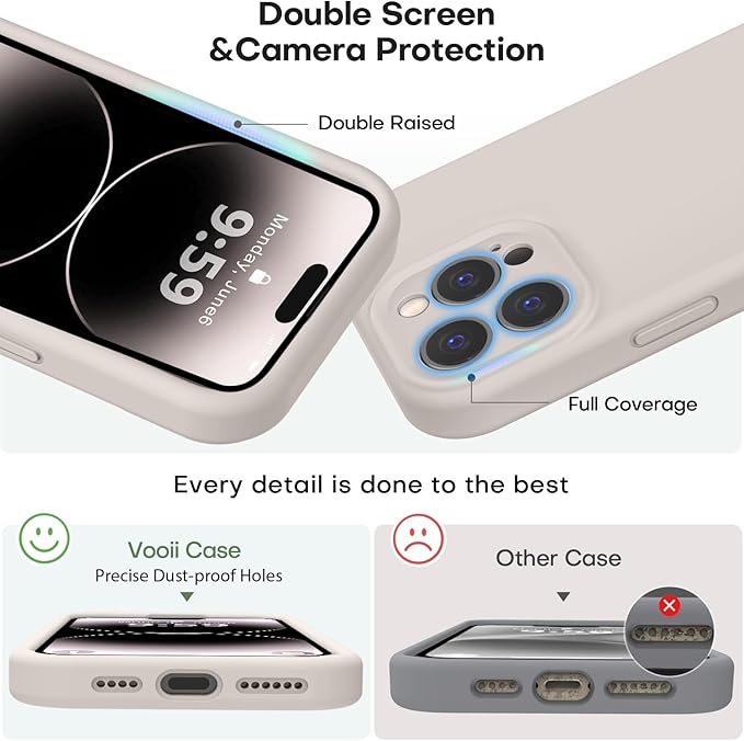 Vooii Compatible with iPhone 14 Pro Case, Liquid Silicone Upgrade [Camera Protection] [Soft Anti-Scratch Microfiber Lining] Shockproof Phone Case for iPhone 14 Pro 6.1 inch - Stone