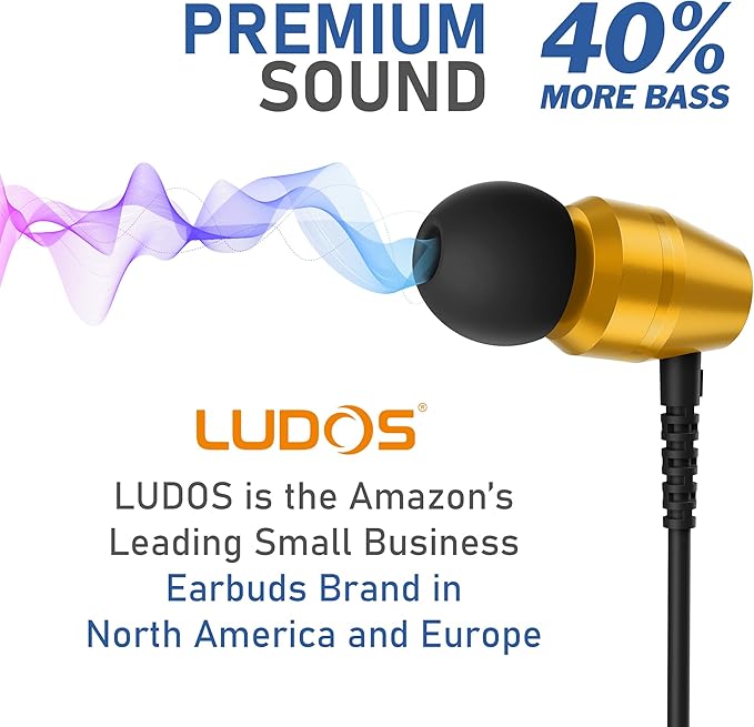 LUDOS OMNITONE USB C Headphones for iPhone 16 15 Pro Max Plus iPad Pro, 5 Years Warranty, USB-C Earbuds for Samsung Galaxy S24 S23 Ultra S22 S21 S20 A55 A54 A53, USB Type C Earphones - Gold