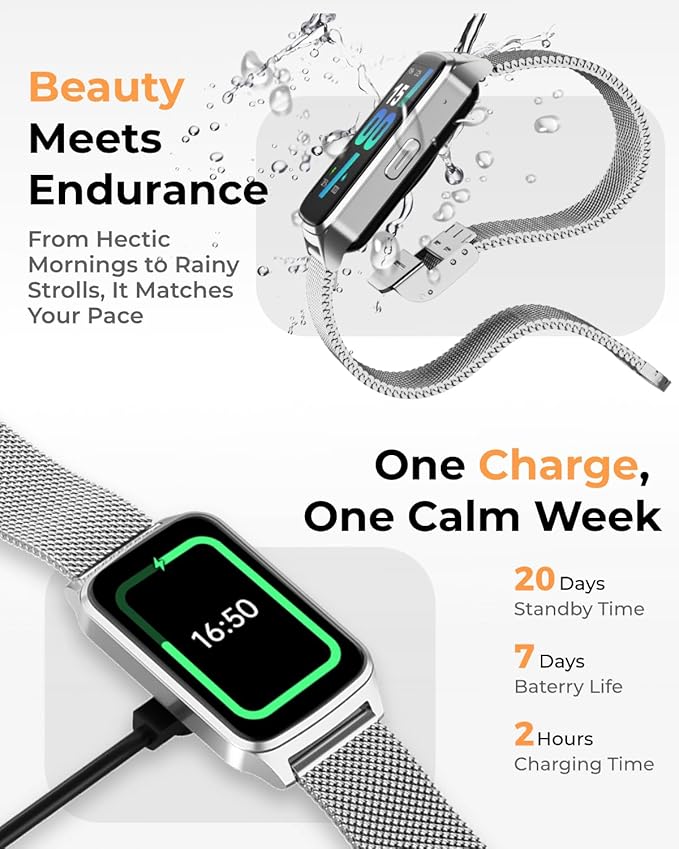 Fitness Tracker Watch for Women Men, Step Counter Work For iPhone and Android, IP68 Waterproof, Activity Track with Calorie, Sleep Monitor, 110+ Sports Modes Pedometer Smart Smartwatch (Silver, 1.57)