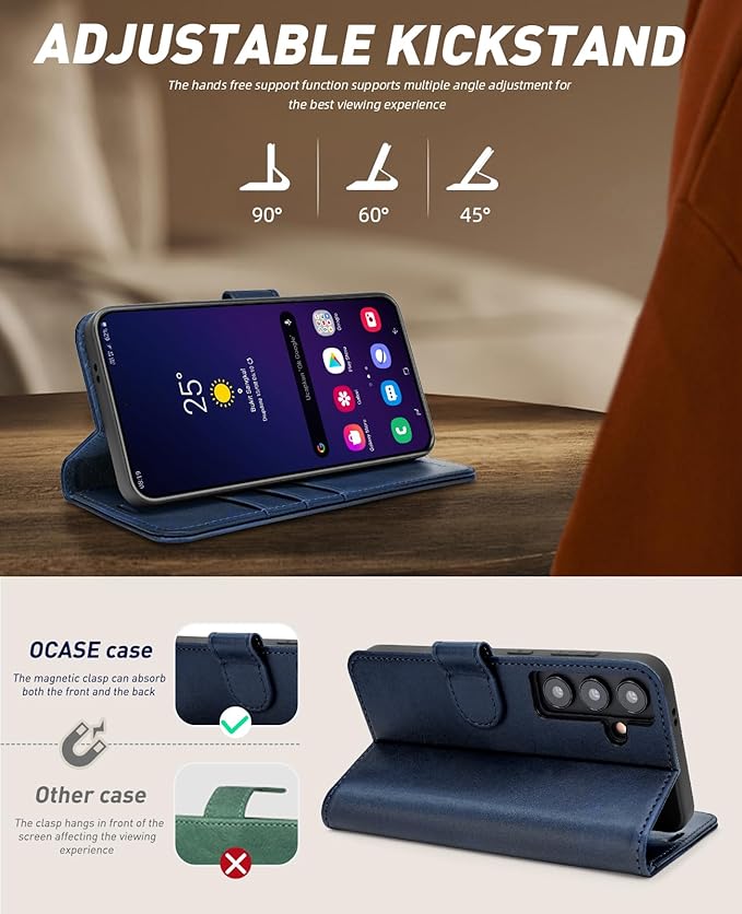 OCASE Compatible with Galaxy S24 5G Wallet Case, PU Leather Flip Folio Case with Card Holders RFID Blocking Kickstand [Shockproof TPU Inner Shell] Phone Cover (2024), Blue