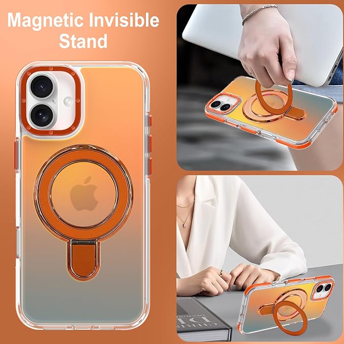 MOWIME Magnetic for iPhone 17 Case with Stand [Compatible with Magsafe] [Cute Fashion Fluorescent Design] [1 Screen Protector] Slim Translucent Matte Case for iPhone 17 6.3" 2025, Orange