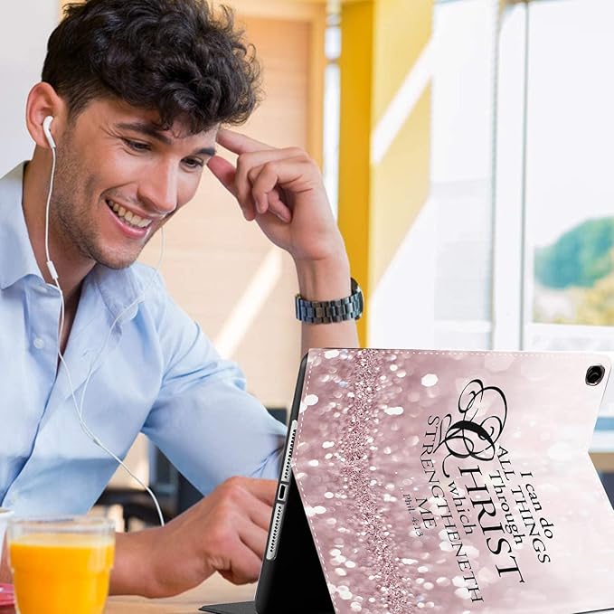 Case for Samsung Galaxy Tab A9 Plus 11 inch 2023，Slim Fit Foldable Standing Cover Case with Auto Sleep/Wake for Galaxy Tab A9+ 11’2023 (SM-X210/X216/X218)，Pink Philippians 4-13