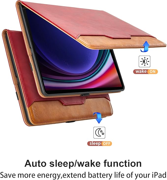 Case for Samsung Galaxy Tab S10 Lite/ S10 FE/ S9 FE 10.9 Inch/ S9 11 Inch, PU Leather Folio Case with S Pen Holder and Pocket, Auto Wake/Sleep Smart Tablet Cover, Red