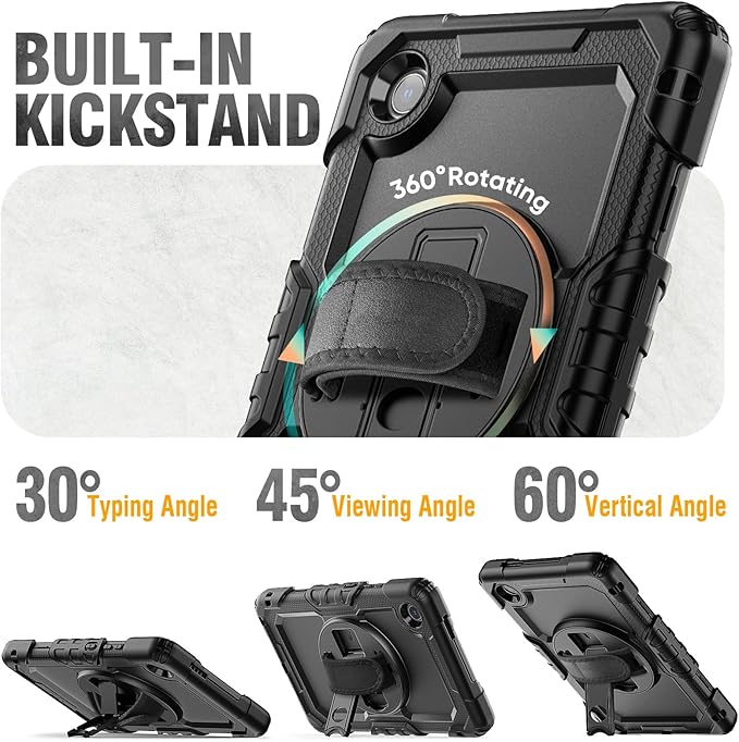 HXCASEAC Case for Lenovo Tab One/Tab K9 2025 (TB-305FU) 8.7 inch, with Screen Protector/Rotating Hand Strap/Sturdy Stand, Protective Cover for Lenovo one Tablet - Black