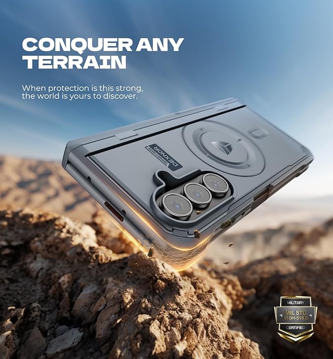 Dexnor Magnetic for Samsung Galaxy Z Fold 7 Case with Dual Kickstands & Front Screen Protector & Hinge Protection, Compatible with MagSafe, Full-Body Rugged Protective Cover Bumper Cases,Navy Blue