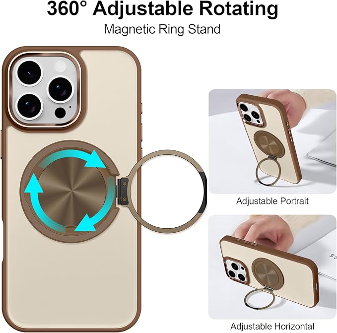 ZIYE Desert Titanium Gold Case for iPhone 16 Pro Case with Stand [Compatible with MagSafe] Slim Military Grade Heavy Duty Protection Magnetic Cover with 360 Rotatable Ring Kickstand for Women Men