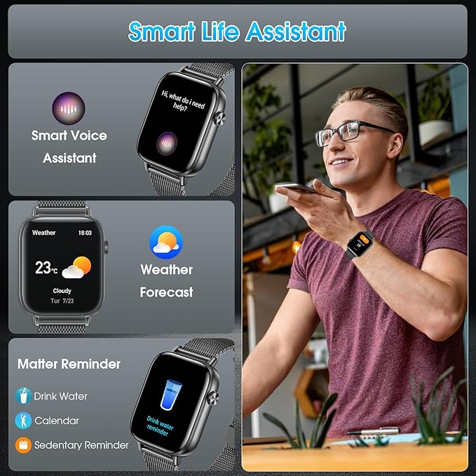 Smart Watch for Men Women (Answer/Make Calls) 1.83" HD Fitness Running Smartwatch Compatible Android iOS Phones with Step Counter/Heart Rate/Sleep, 120+ Sports Modes IP68 Waterproof, Black/3 Bands