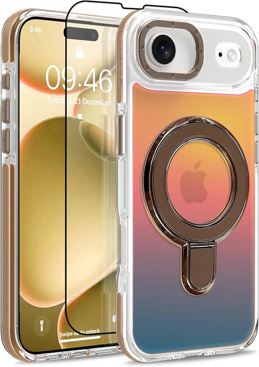 MOWIME Magnetic for iPhone Air Case with Stand [Compatible with Magsafe] [Cute Fashion Fluorescent Design] [1 Screen Protector] Slim Translucent Matte Case for iPhone Air 6.5" 2025, Desert