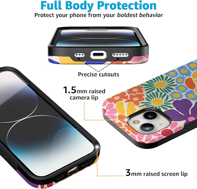 Casely iPhone 14 Case | Flower Patch | Multi-Color Floral | Compatible with MagSafe | Bold Protective Design