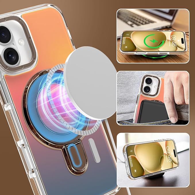 MOWIME Magnetic for iPhone 17 Case with Stand [Compatible with Magsafe] [Cute Fashion Fluorescent Design] [1 Screen Protector] Slim Translucent Matte Case for iPhone 17 6.3" 2025, Desert