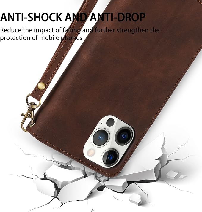 ZZXX for iPhone 12 Pro Max Wallet Case with Card Slot Premium Soft PU Leather Zipper Flip Folio Wallet with Wrist Strap Kickstand Protective for iPhone 12 Pro Max Case Wallet(Coffee 6.7 inch)