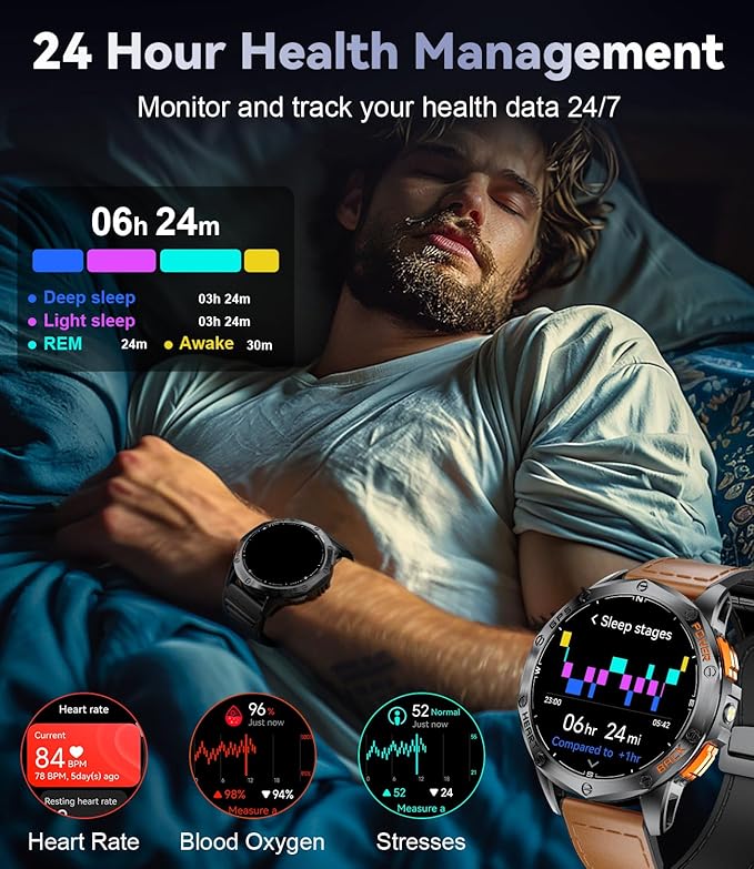 GPS Smart Watches for Men,1.43" AMOLED Fitness Tracker with LED Flashlight/Compass/530mAh Battery, Heart Rate/SpO2/Sleep Monitor 5ATM Outdoor Sports Smartwatch for Android iOS,100+Sport Modes