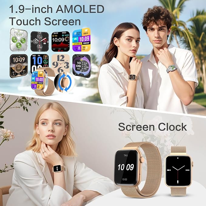 2025 Smart watches for Women with Blood Pressure Monitor, 1.9" AMOLED DA GPT AI Voice Smartwatch, 24/7 Heart Rate Stress Sleep Monitor,123 Sports Modes, IP68 Waterproof Fitness Tracker for Android iOS