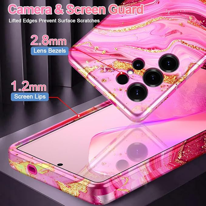 Casetego for Galaxy S25 Ultra Case,Compatible with MagSafe,[Military Grade Drop Test] Full Body Protection Slim Shockproof Rugged Marble Women Case for Samsung Galaxy S25 Ultra 6.9 inch,Red