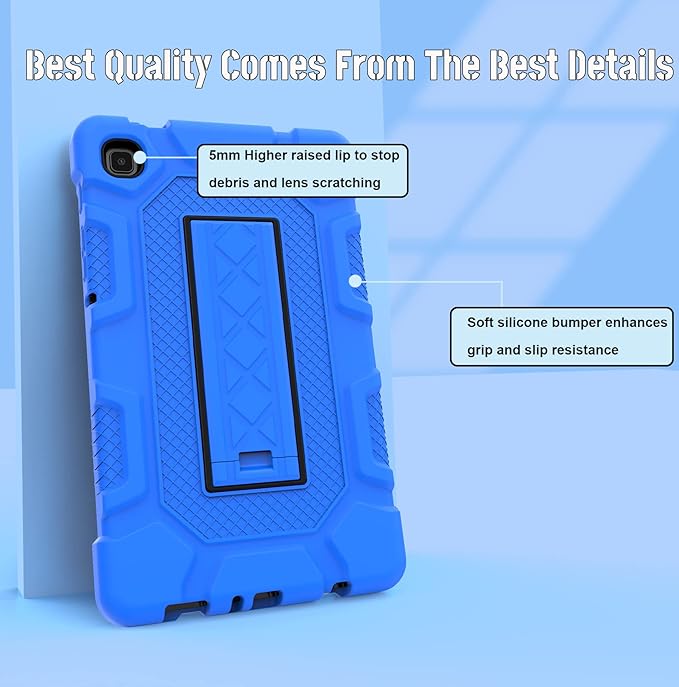 Rantice Samsung Galaxy Tab A7 Lite Case 2021, Hybrid Case with Kickstand, Shock Absorbing Bumps, Anti-Slip Grid Pattern, Blue+Black