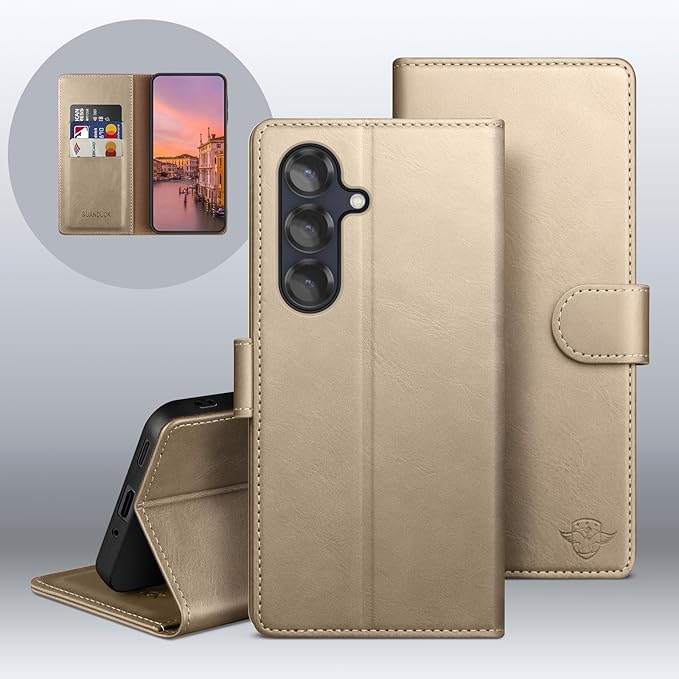 Wallet Case for Samsung Galaxy S25 5G Magnetic Flip Leather Folio Cover with RFID-Blocking Credit Card Holder, Women Men Protective Phone Case Compatible with Samsung S25, Golden