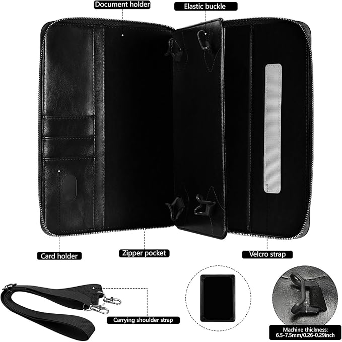 E NET-CASE 9.6-11 Inch Universal Tablet Case with Tri-Angle Adjustable Stand (Vertical/Horizontal), Detachable Shoulder Strap & Document Card Pocket, Premium PU Leather(Black)