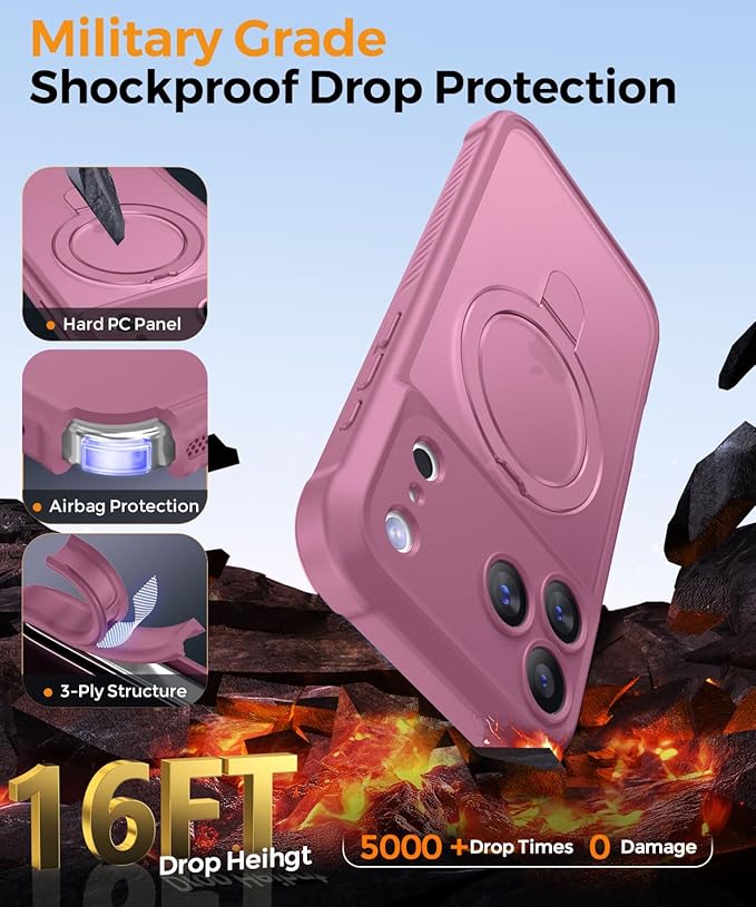 MOCCA Compatible with iPhone 17 Pro Max Case with Magnetic Invisible Stand [Full Camera Protection] [Compatible with Magsafe]Military Drop Shockproof Translucent Matte Phone Case Cover,Lavender Purple