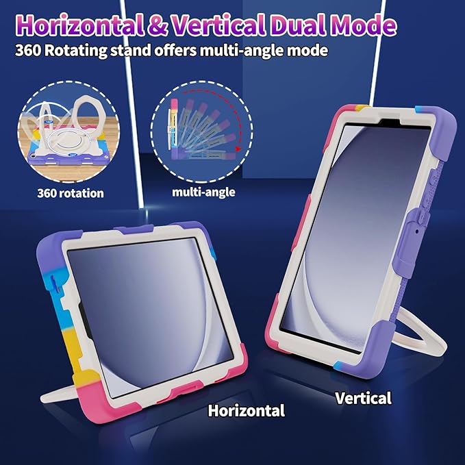 ROISKIN Case for Samsung Tab A9 (8.7 Inch) with HD Screen Protector & Shoulder Strap,Kids Friendly Case for Galaxy Tablet A9 SM-X110/X115/X117 with 360 Kickstand,Heavy Duty Drop Protection