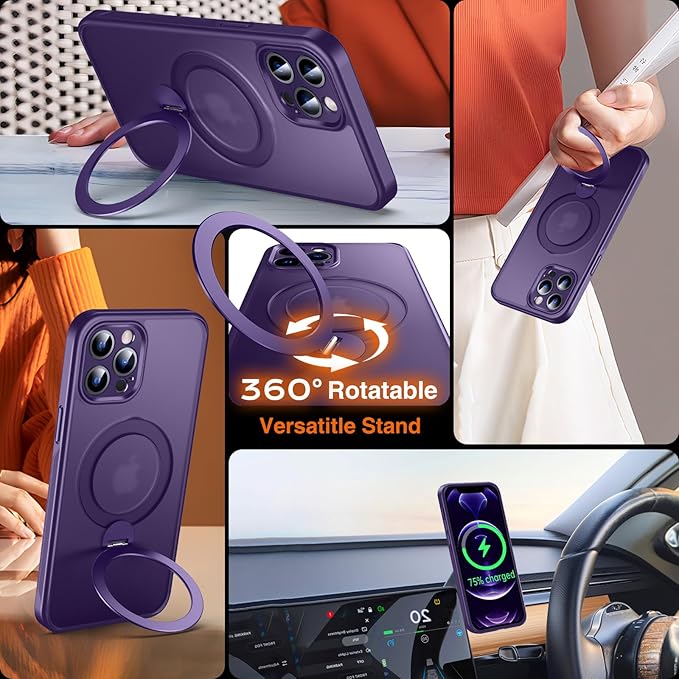 360° O-Ring MagStander for iPhone 12 Pro Max Case with Magnetic Kickstand Ring Holder [Compatible with MagSafe][360°Rotate Stand][Military Shockproof] iPhone 12 Pro Max Phone Cover Purple