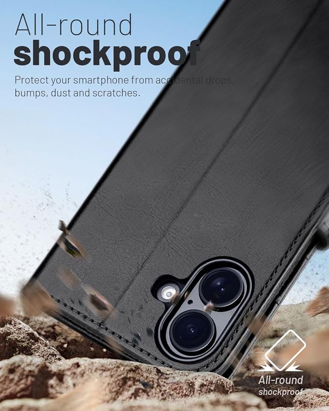 OCASE Compatible with iPhone 16 Wallet Case, PU Leather Flip Folio Case with Card Holders RFID Blocking Kickstand [Shockproof TPU Inner Shell] Phone Cover 6.1 Inch 2024, Black