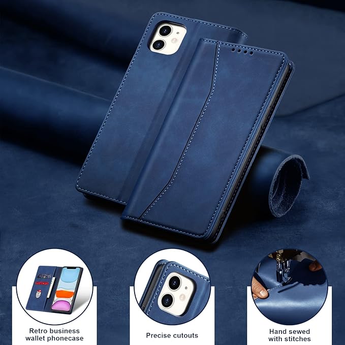 Jasonyu Flip Wallet Case for iPhone 11,Leather Magnetic Folio Cover with Card Holder,Kickstand - TPU Shockproof Durable Protective Phone Case,Blue