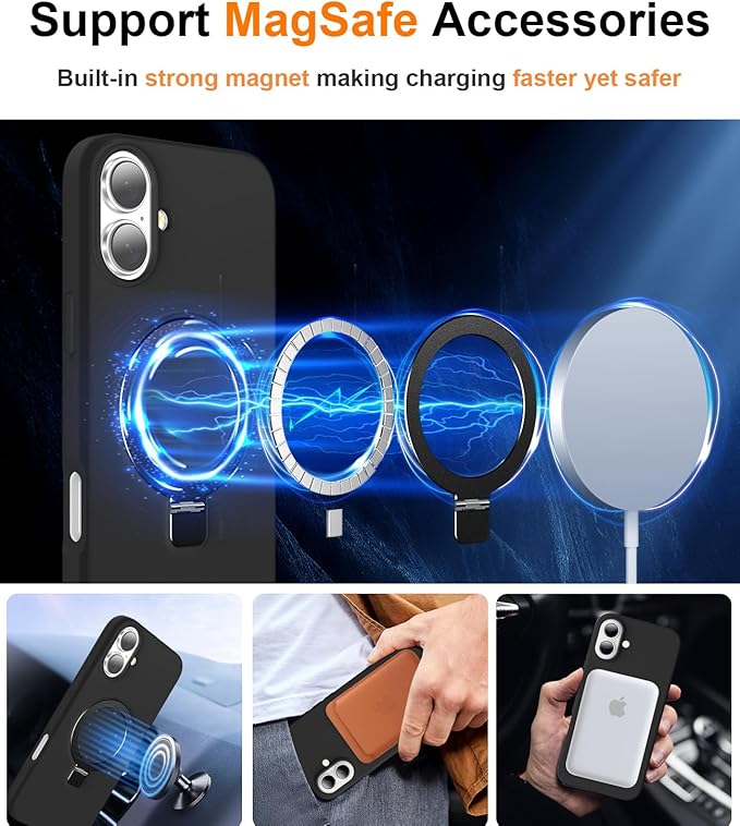 ZHK Liquid Silicone Designed for iPhone 17 Case with Magnet Stand, [Precise Camera Lens Protection][Mil-Grade Drop Shockproof][Soft Anti-Scratch Microfiber Lining] Slim Fit Cover, Black