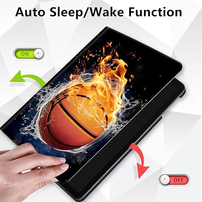 Case for Lenovo Tab P11 Plus Case 2021 (TB-J616F / J616X), 360 Degree Rotating Folding Stand,with Auto Sleep/Wake Case for Lenovo Tab P11 11” 2020 (TB-J606F TB-J606X),Basketball Fire and Water