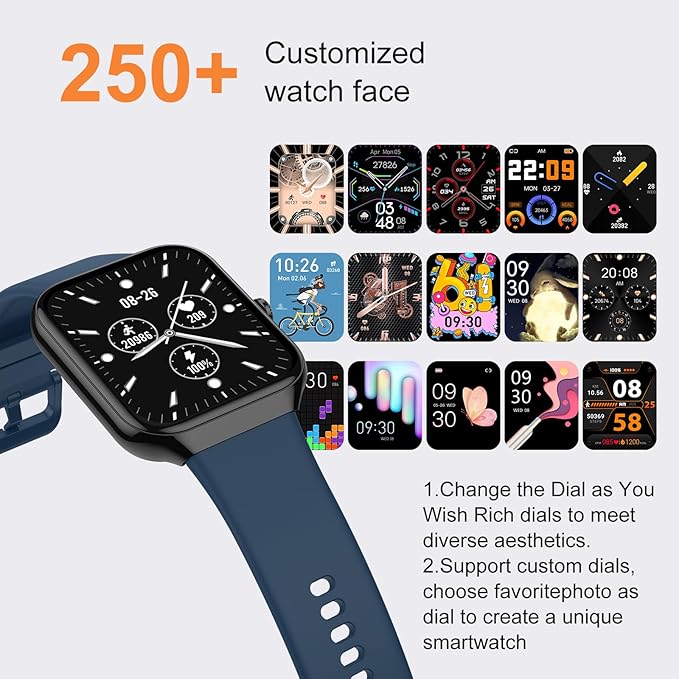 Smart Watch for Men Women (Answer/Make Call), 1.96"HD Smartwatch with Heart Rate/Sleep Monitor/Pedometer, 113+ Sports Fitness Tracker Watches, IP68 Waterproof Activity Tracker for Android iOS-Blue