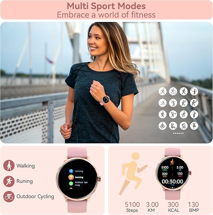 BRIBEJAT Smart Watch for Women, HD 1.20" Smartwatch Zinc Alloy Case, Fitness Tracker with SpO2/Heart Rate/Sleep Monitor, Waterproof Activity Tracker Pedometer Compatible with iOS Android