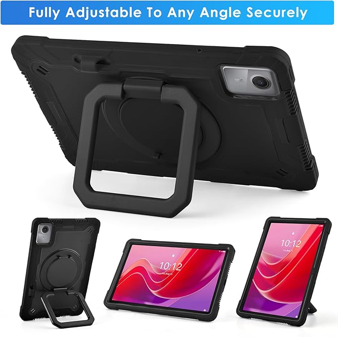 DETUOSI Case Compatible with Lenovo Tab M11/ K11 LTE 11 inch (TB-330FU/330XU), Full-Body Shockproof Protective Case with Shoulder Strap, 360 Rotating Stand Case for Lenovo Tab M11, Black