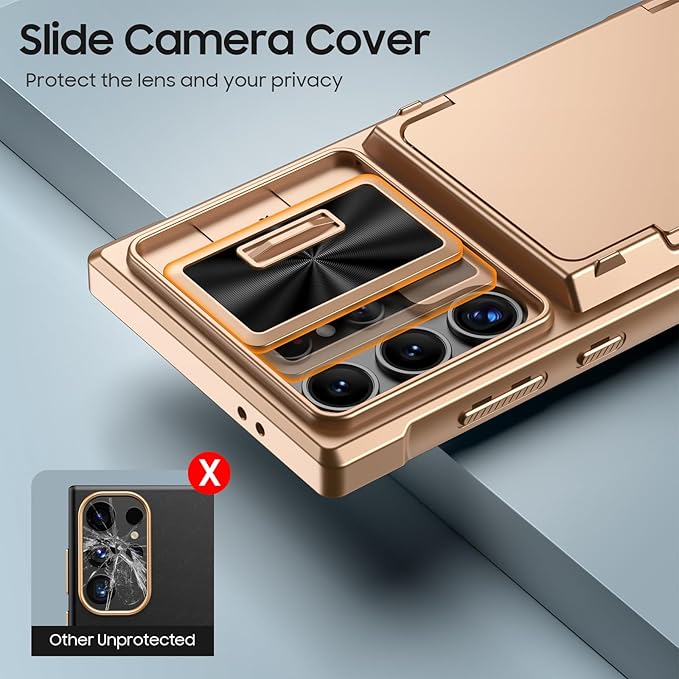 for Samsung Galaxy S24 Ultra Wallet Case with RFID Blocking Card Holder, Camera Cover, Kickstand, Full Body Shockproof Case for S24 Ultra 6.8Inch 2024 for Women Men-Champagne Gold(Upgraded)